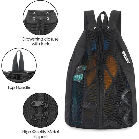 Swim Bag Mesh Drawstring Backpack Beach Backpack for Swimming, Gym, and Workout - Picture 6 of 7